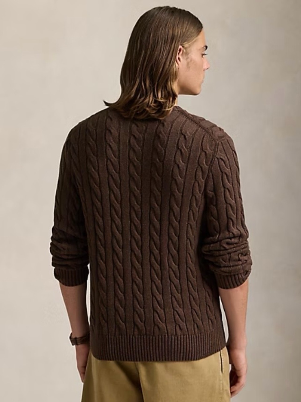 Polo by Ralph Lauren Dark Brown Cable-Knit Crewneck Sweater XXL - Picture 2 of 9
